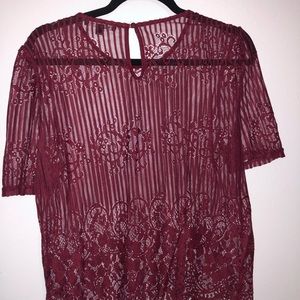 Burgundy red see through top